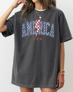 America, Retro, Lightening Bolt, USA, Patriotic, Independence Day, Fourth Of July, 4th Of July Tshirt Comfort Colors T-Shirt