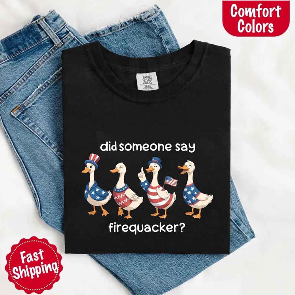 Firequacker Goose Comfort Colors Tee – Funny Vintage 4th of July Shirt