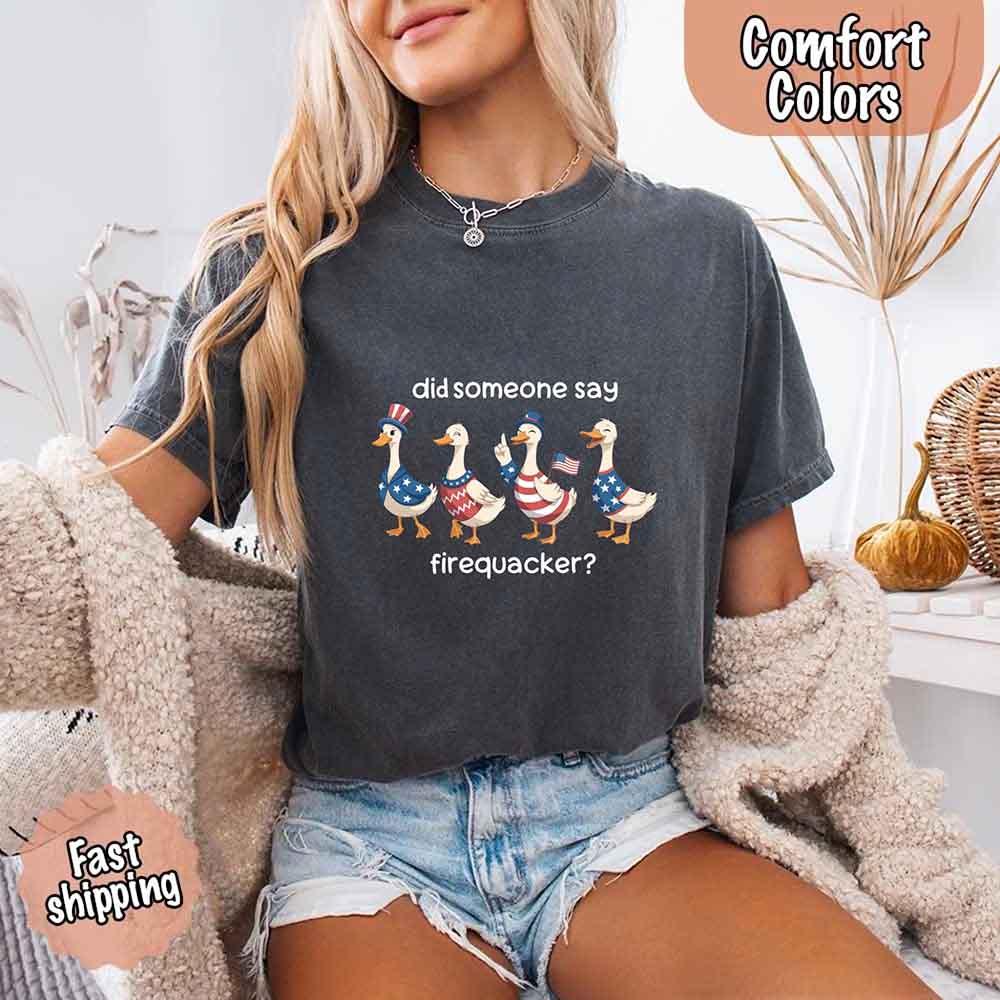 Firequacker Goose Comfort Colors Tee – Funny Vintage 4th of July Shirt