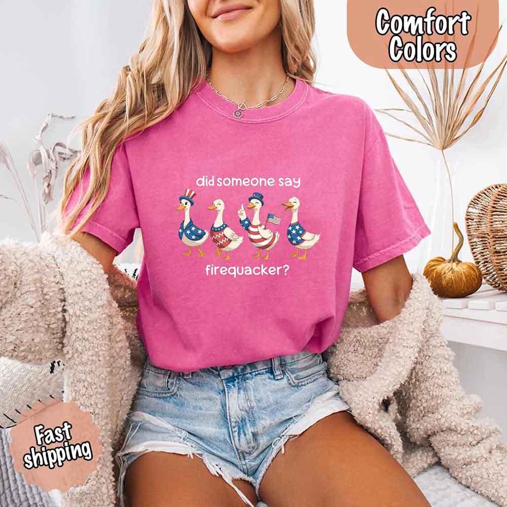 Firequacker Goose Comfort Colors Tee – Funny Vintage 4th of July Shirt