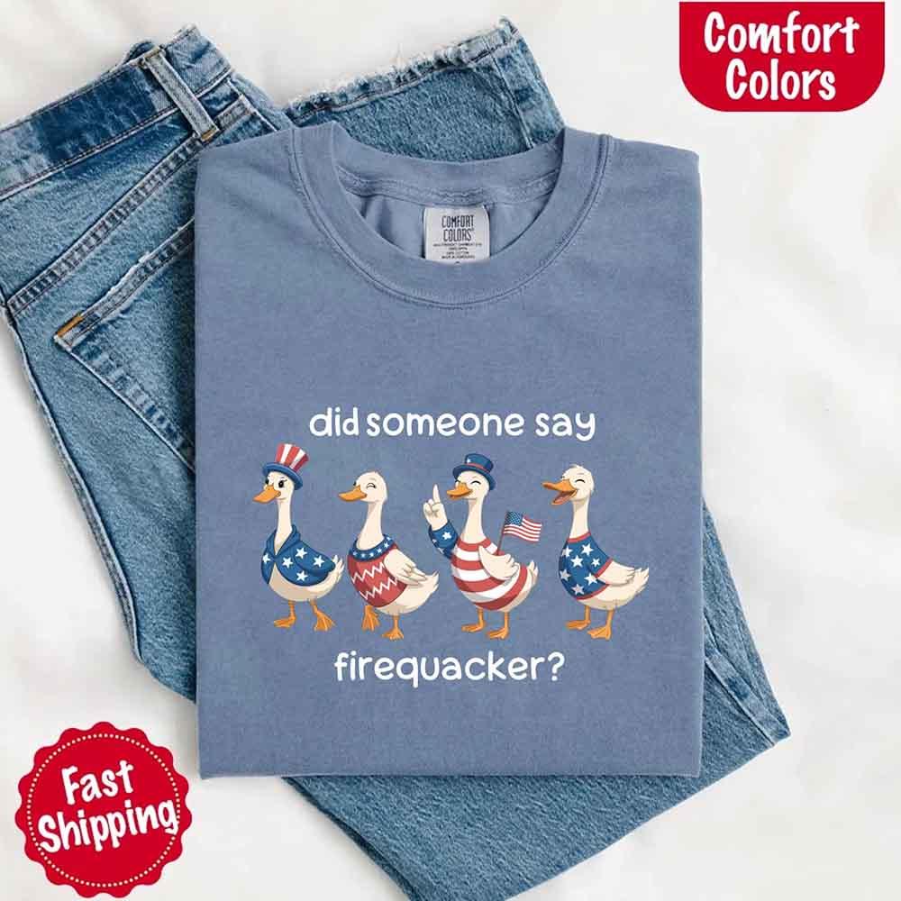 Firequacker Goose Comfort Colors Tee – Funny Vintage 4th of July Shirt