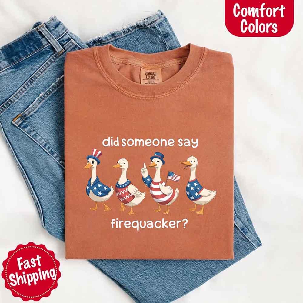 Firequacker Goose Comfort Colors Tee – Funny Vintage 4th of July Shirt