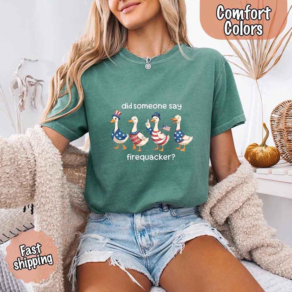 Firequacker Goose Comfort Colors Tee – Funny Vintage 4th of July Shirt