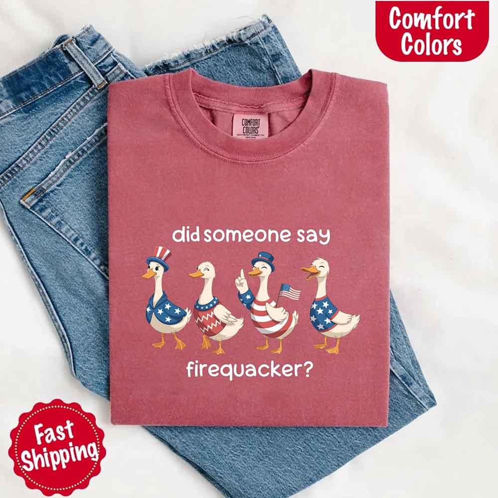 Firequacker Goose Comfort Colors Tee – Funny Vintage 4th of July Shirt
