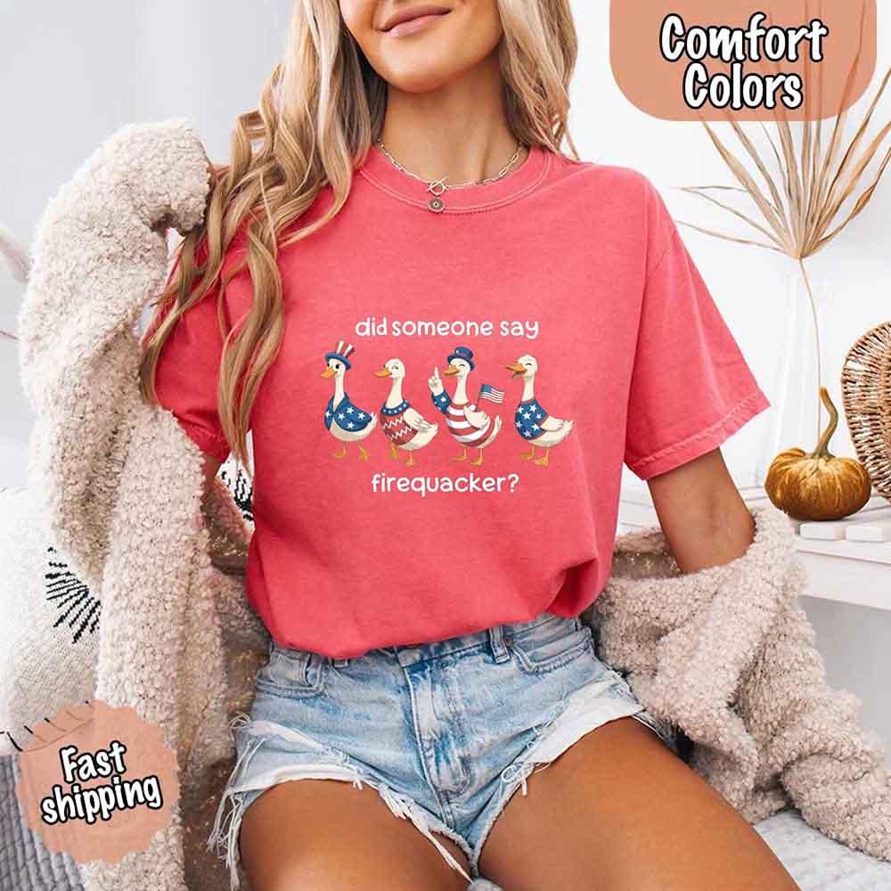 Firequacker Goose Comfort Colors Tee – Funny Vintage 4th of July Shirt