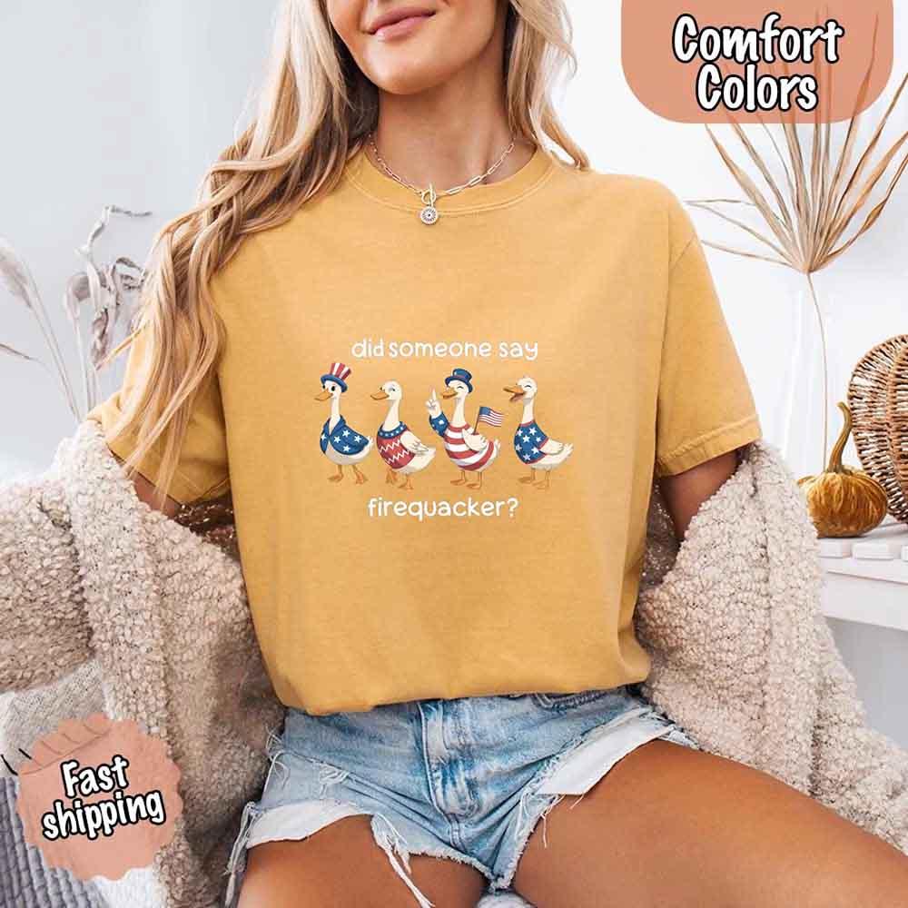Firequacker Goose Comfort Colors Tee – Funny Vintage 4th of July Shirt