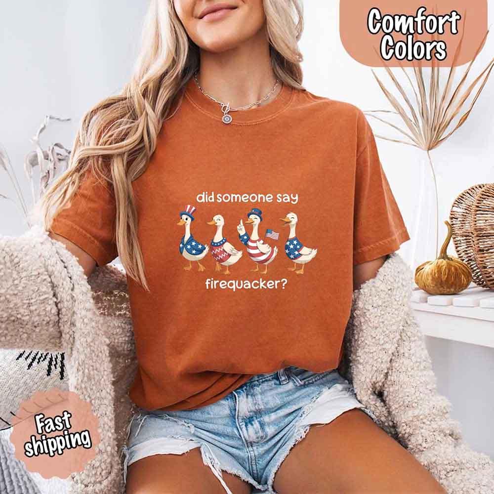 Firequacker Goose Comfort Colors Tee – Funny Vintage 4th of July Shirt