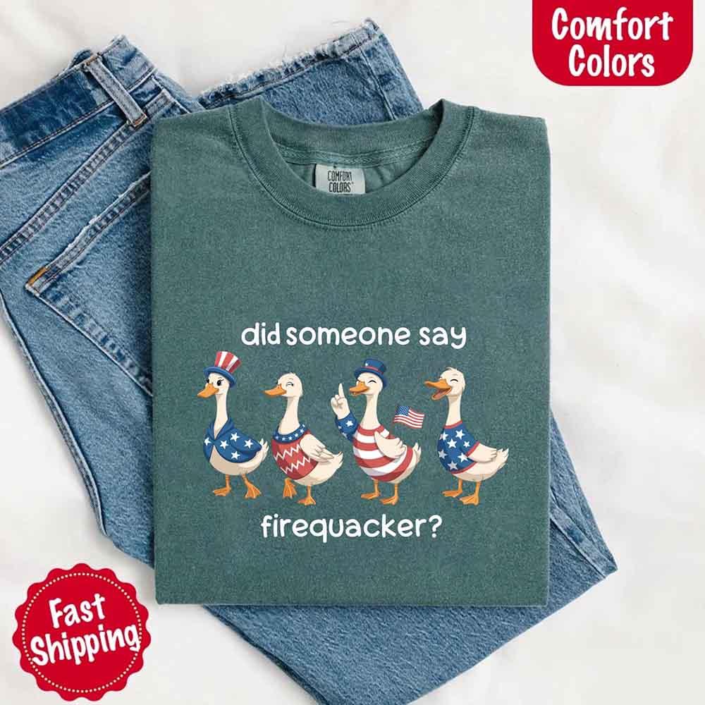 Firequacker Goose Comfort Colors Tee – Funny Vintage 4th of July Shirt