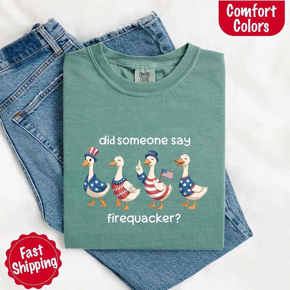 Firequacker Goose Comfort Colors Tee – Funny Vintage 4th of July Shirt