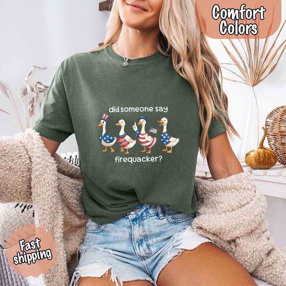 Firequacker Goose Comfort Colors Tee – Funny Vintage 4th of July Shirt