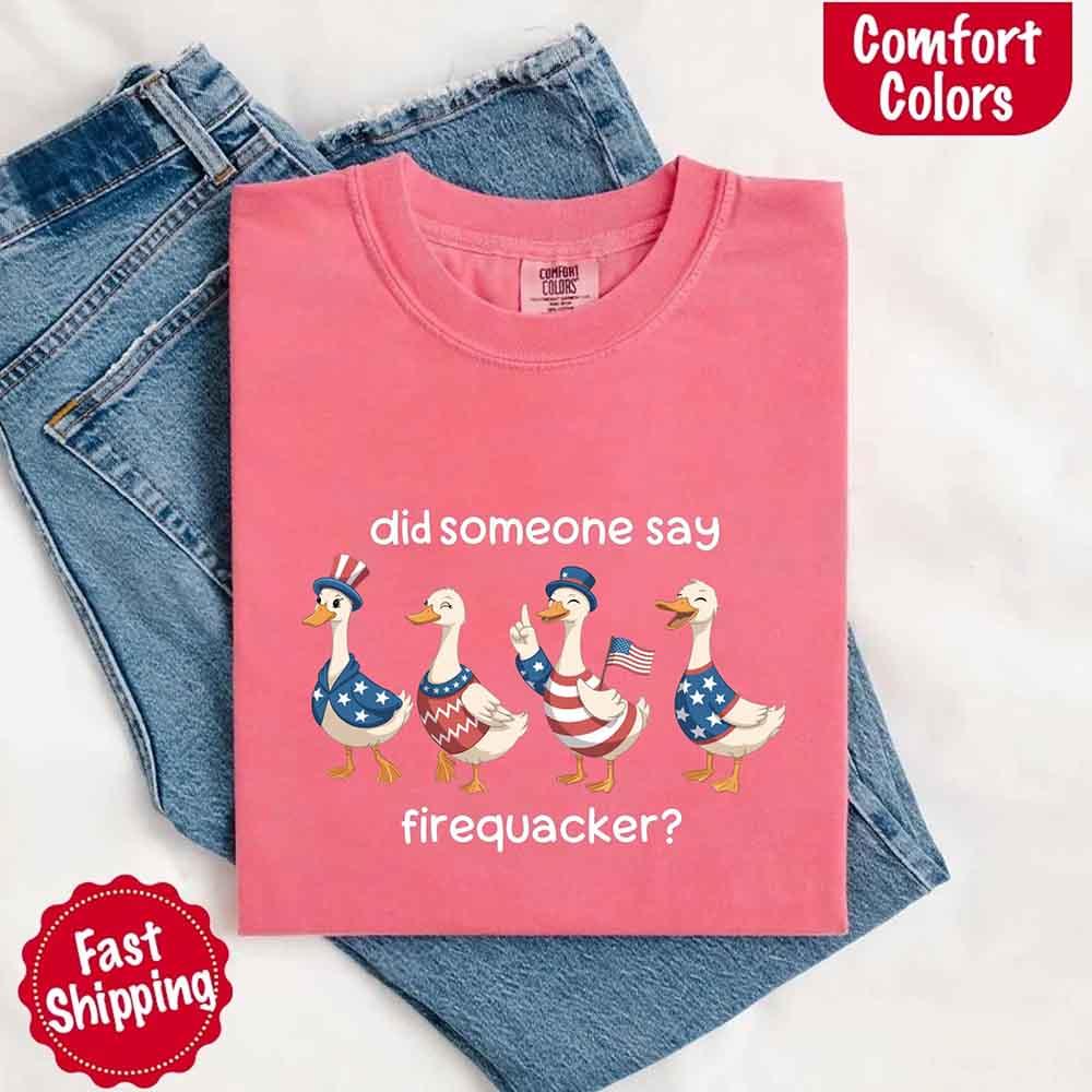Firequacker Goose Comfort Colors Tee – Funny Vintage 4th of July Shirt