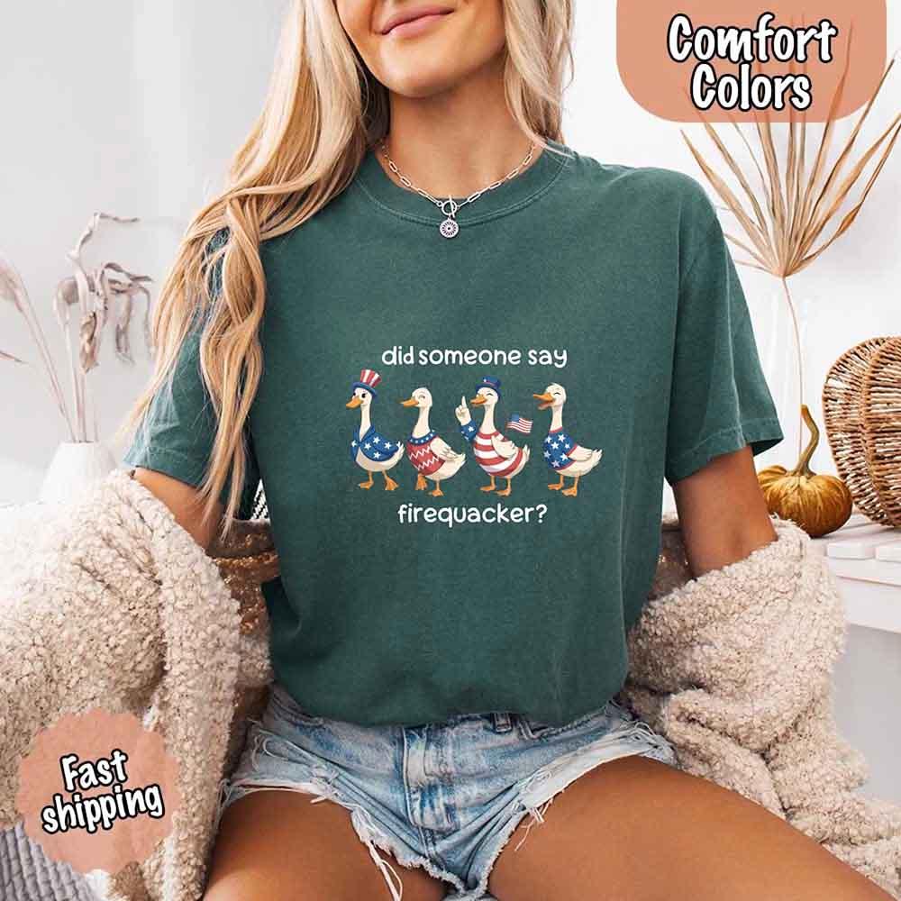 Firequacker Goose Comfort Colors Tee – Funny Vintage 4th of July Shirt