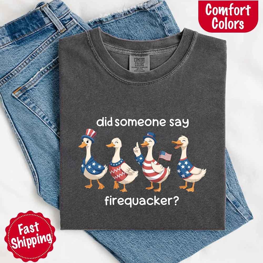 Firequacker Goose Comfort Colors Tee – Funny Vintage 4th of July Shirt