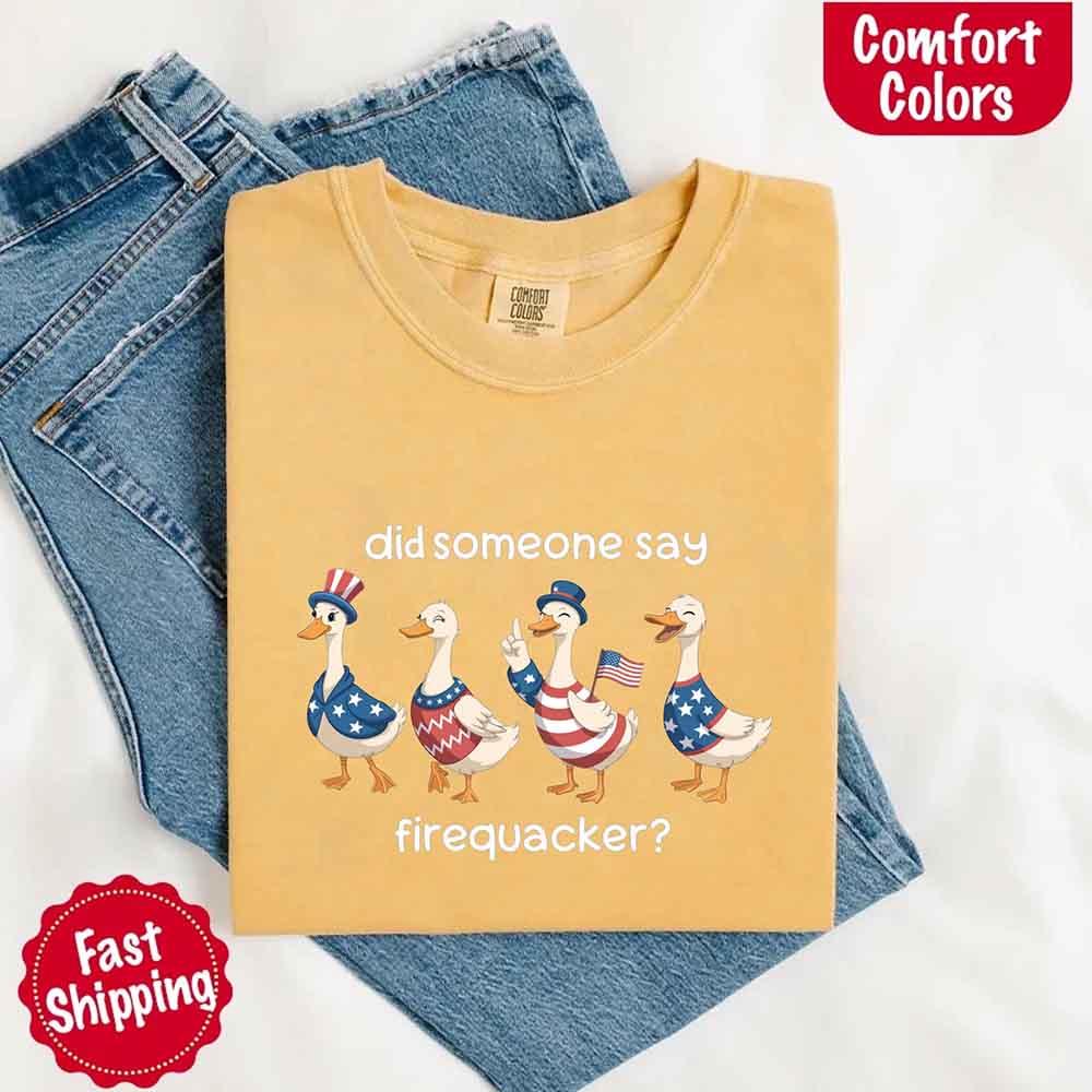 Firequacker Goose Comfort Colors Tee – Funny Vintage 4th of July Shirt