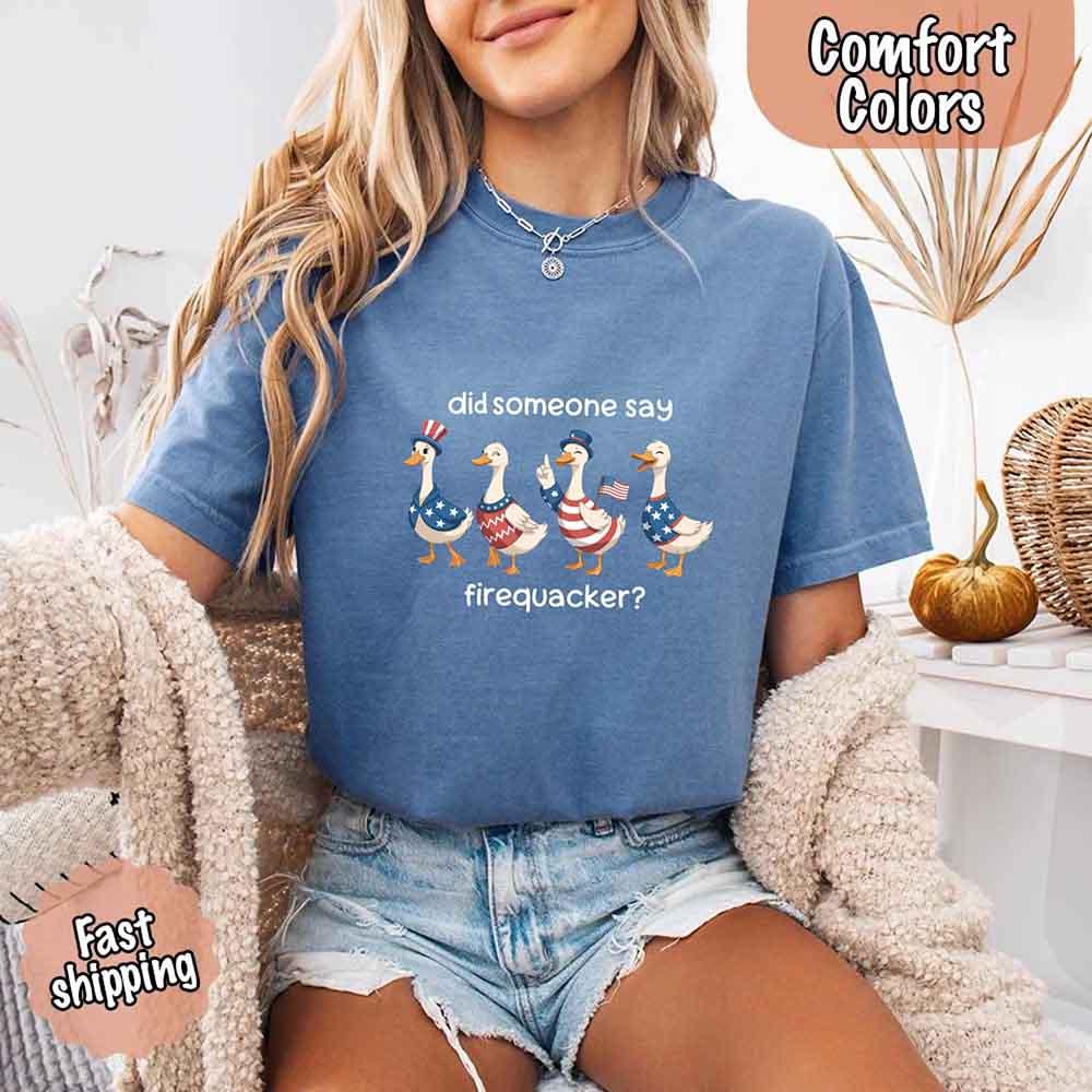 Firequacker Goose Comfort Colors Tee – Funny Vintage 4th of July Shirt