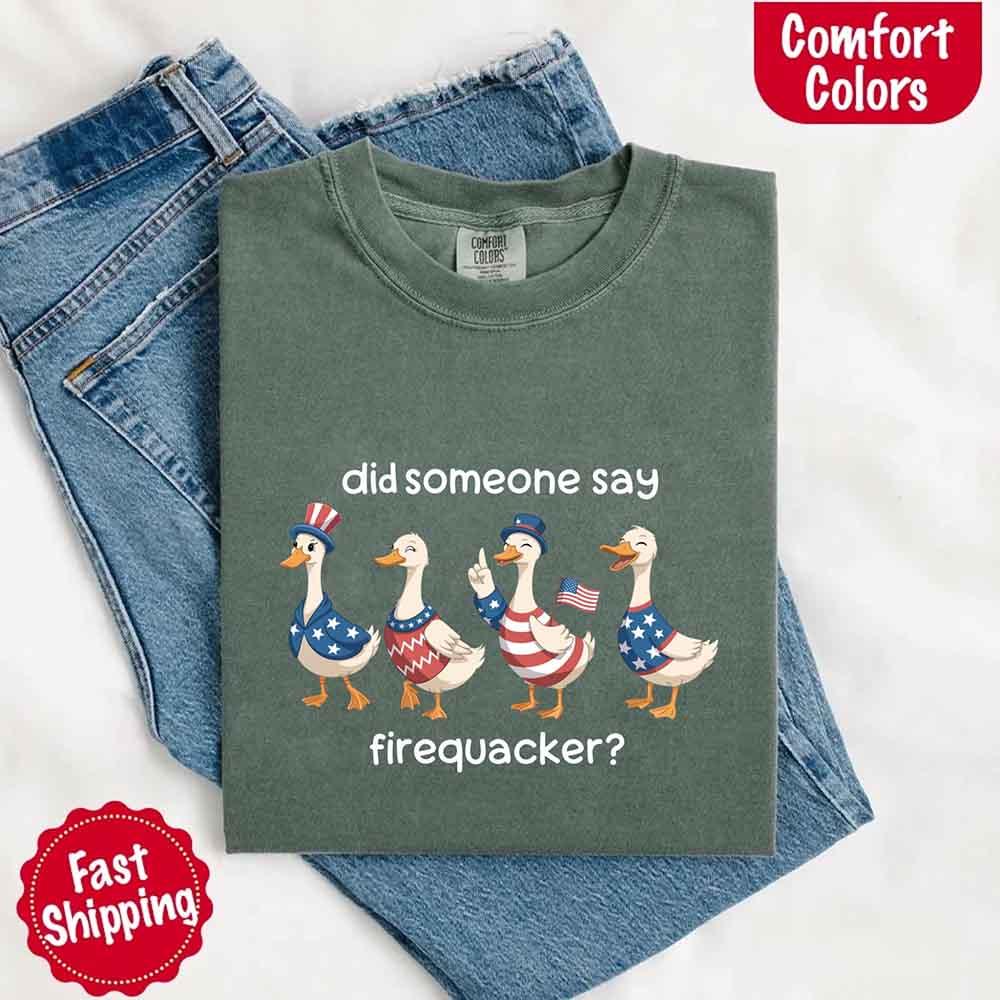 Firequacker Goose Comfort Colors Tee – Funny Vintage 4th of July Shirt
