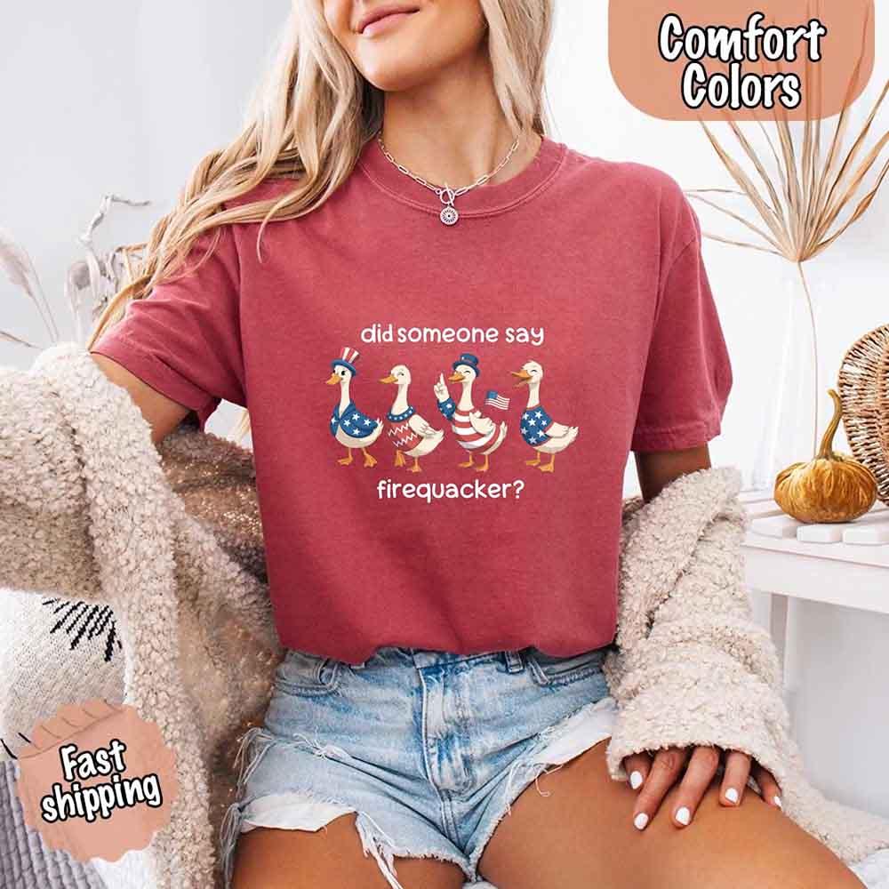 Firequacker Goose Comfort Colors Tee – Funny Vintage 4th of July Shirt