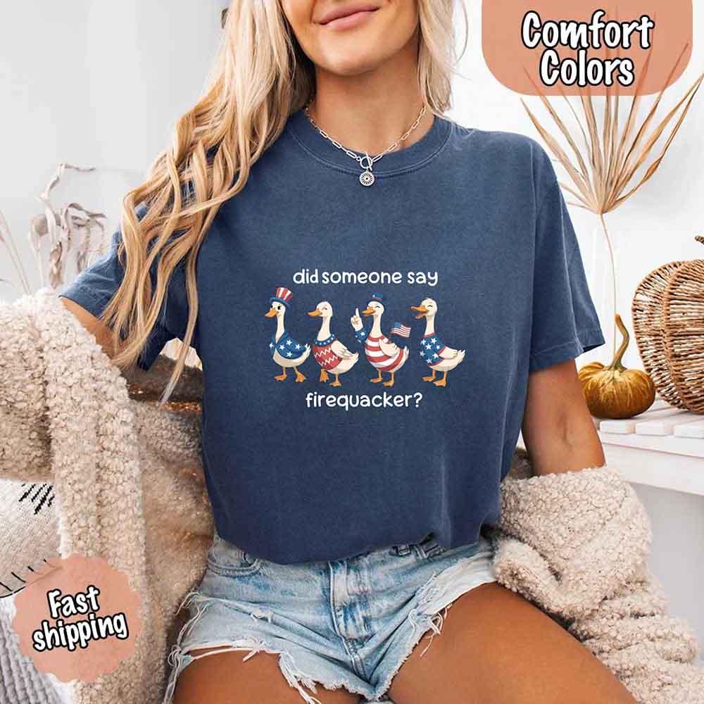 Firequacker Goose Comfort Colors Tee – Funny Vintage 4th of July Shirt