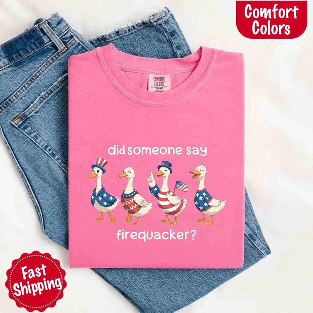 Firequacker Goose Comfort Colors Tee – Funny Vintage 4th of July Shirt