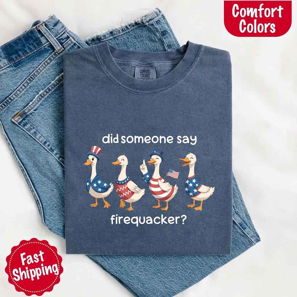 Firequacker Goose Comfort Colors Tee – Funny Vintage 4th of July Shirt