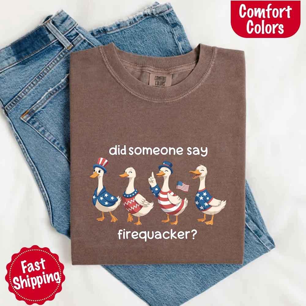 Firequacker Goose Comfort Colors Tee – Funny Vintage 4th of July Shirt