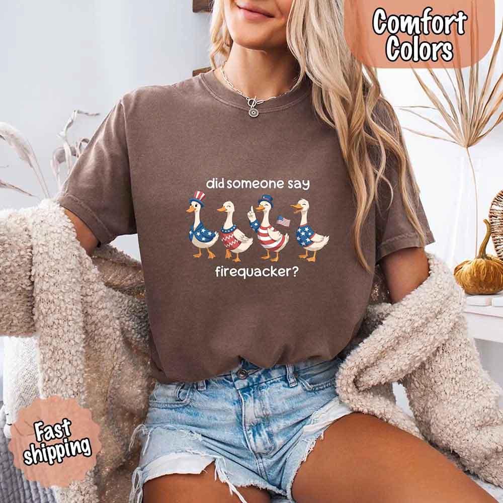 Firequacker Goose Comfort Colors Tee – Funny Vintage 4th of July Shirt
