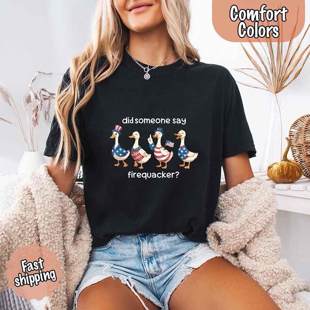 Firequacker Goose Comfort Colors Tee – Funny Vintage 4th of July Shirt
