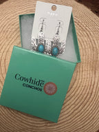 Western Cactus Dangle Earrings with Faux Turquoise — 2½" Drop