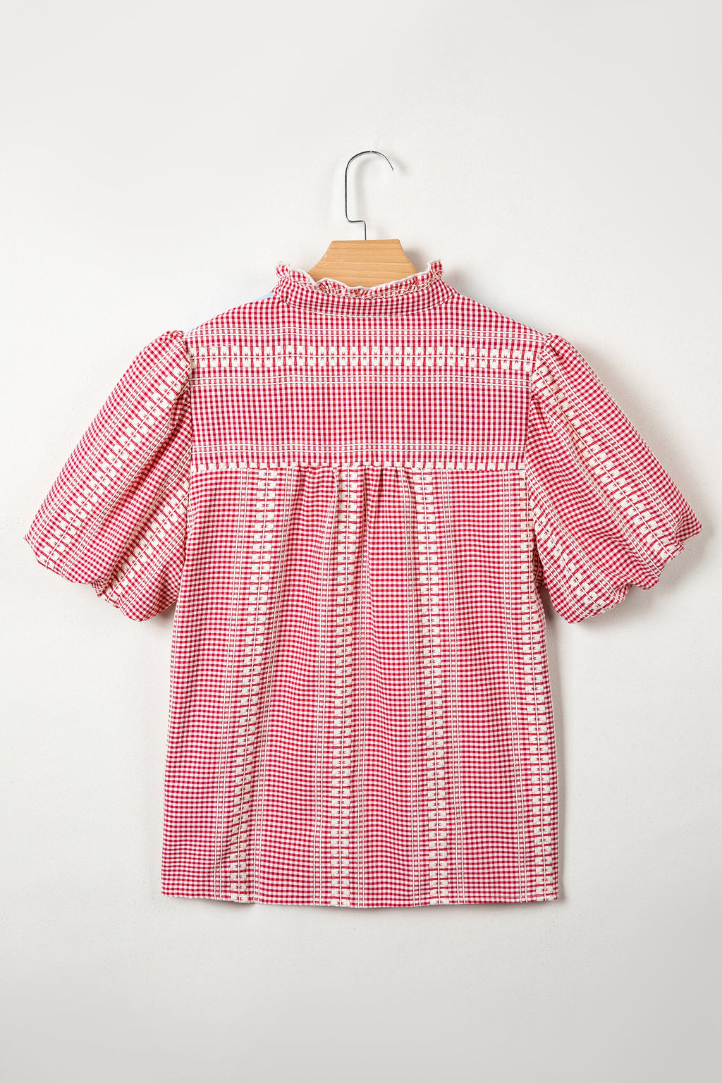 Western Pony Embroidered Gingham Puff Sleeve Blouse