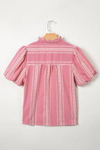 Western Pony Embroidered Gingham Puff Sleeve Blouse