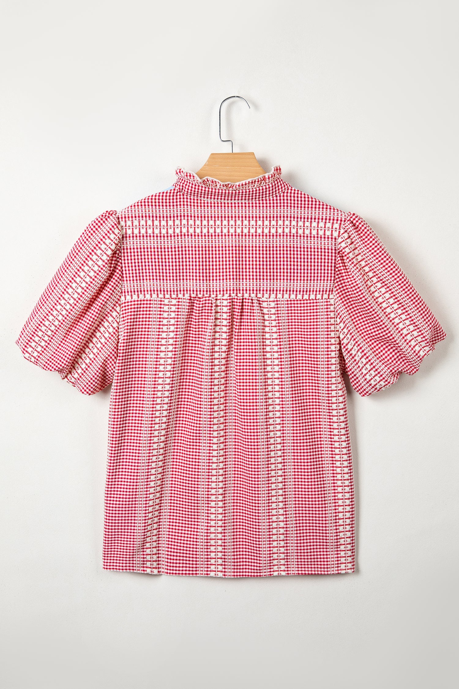 Western Pony Embroidered Gingham Puff Sleeve Blouse
