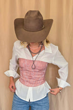 TICTOC "Jolene" Embroidered Western Corset Top — PU Vegan Leather Bandeau with Lace-Up Back (4 Colors)