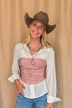 TICTOC "Jolene" Embroidered Western Corset Top — PU Vegan Leather Bandeau with Lace-Up Back (4 Colors)