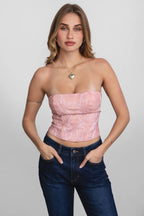TICTOC "Jolene" Embroidered Western Corset Top — PU Vegan Leather Bandeau with Lace-Up Back (4 Colors)