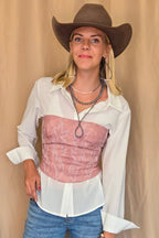 TICTOC "Jolene" Embroidered Western Corset Top — PU Vegan Leather Bandeau with Lace-Up Back (4 Colors)