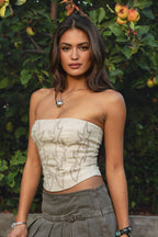 TICTOC "Jolene" Embroidered Western Corset Top — PU Vegan Leather Bandeau with Lace-Up Back (4 Colors)