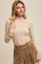 Listicle Lace Long-Sleeve Western Layering Top — Textured High Neck with Ruffle Detail (Tan or Butter)