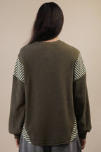 VERY J "Wild West Cowgirls" Western Graphic Knit Top — Oversized Mixed Media (Taupe or Olive)