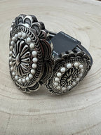 Western Concho & White Stone Wide Statement Stretch Bracelet
