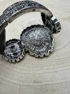 Western Concho & White Stone Wide Statement Stretch Bracelet